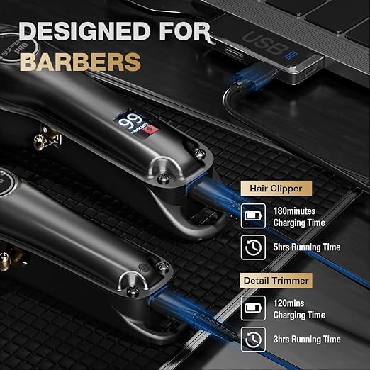 Professional Hair Clippers for Men - Barber Clipper Set with LED Display