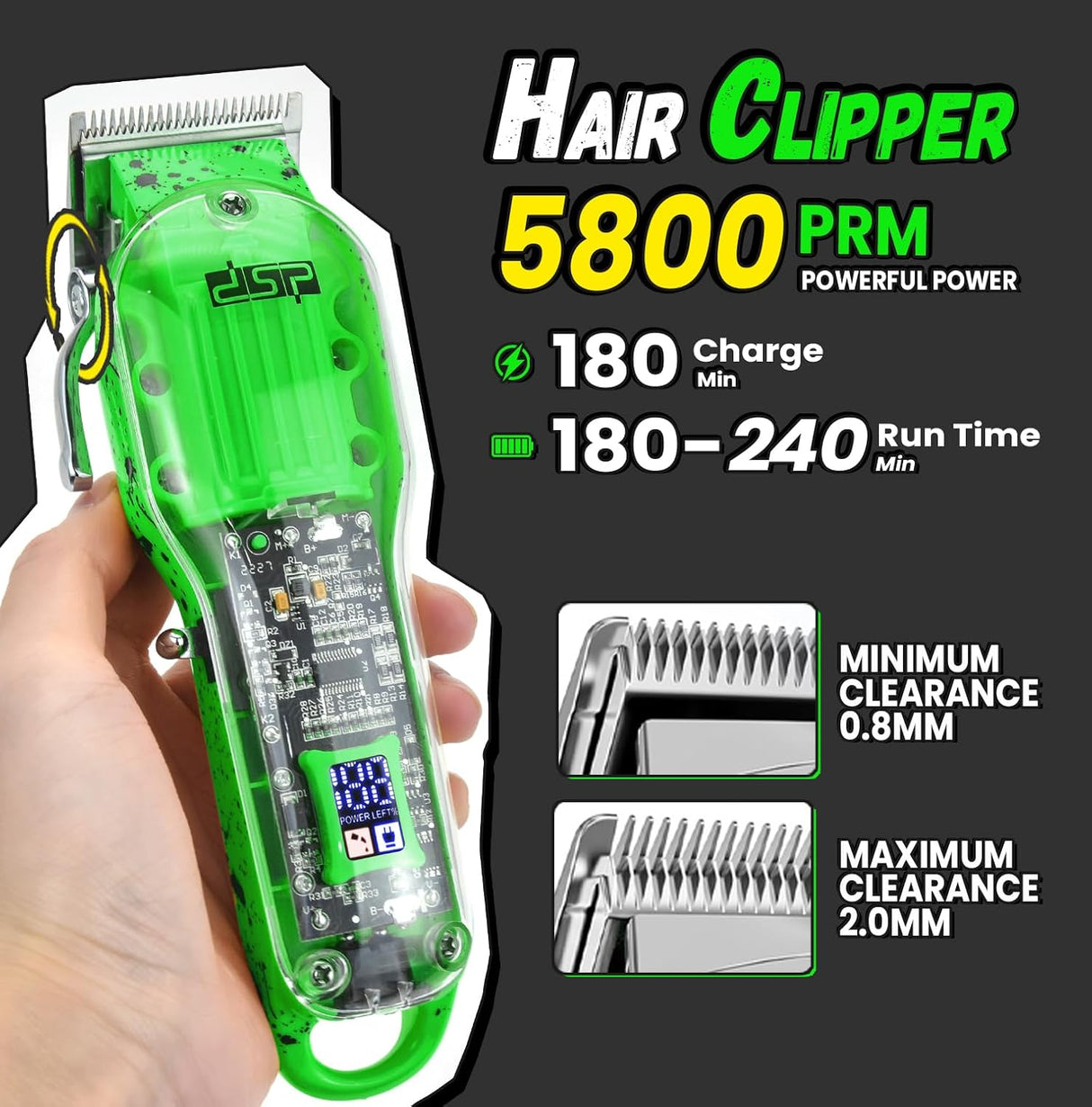 DSP Hair Clipper, Trimmer & Shaver Set with Travel Case – Green Professional Cordless Grooming Kit NBHS