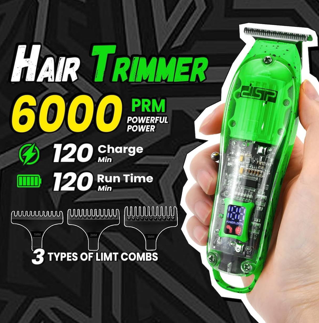 DSP Hair Clipper, Trimmer & Shaver Set with Travel Case – Green Professional Cordless Grooming Kit NBHS