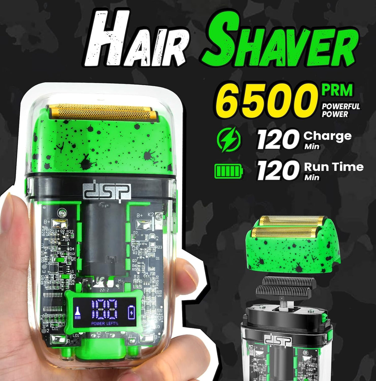 DSP Hair Clipper, Trimmer & Shaver Set with Travel Case – Green Professional Cordless Grooming Kit NBHS