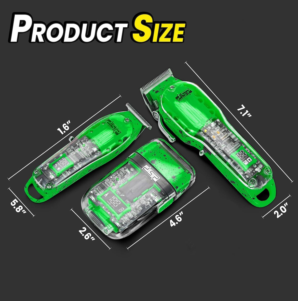 DSP Hair Clipper, Trimmer & Shaver Set with Travel Case – Green Professional Cordless Grooming Kit NBHS