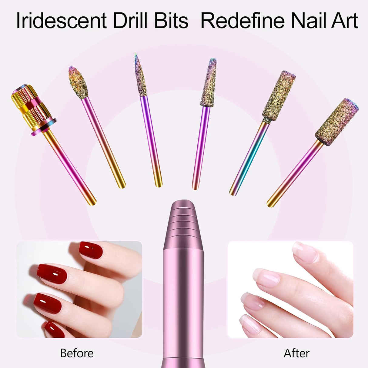 MelodyBetty Electric Nail Drill – Portable USB Nail File Kit with Iridescent Drill Bits NBHS