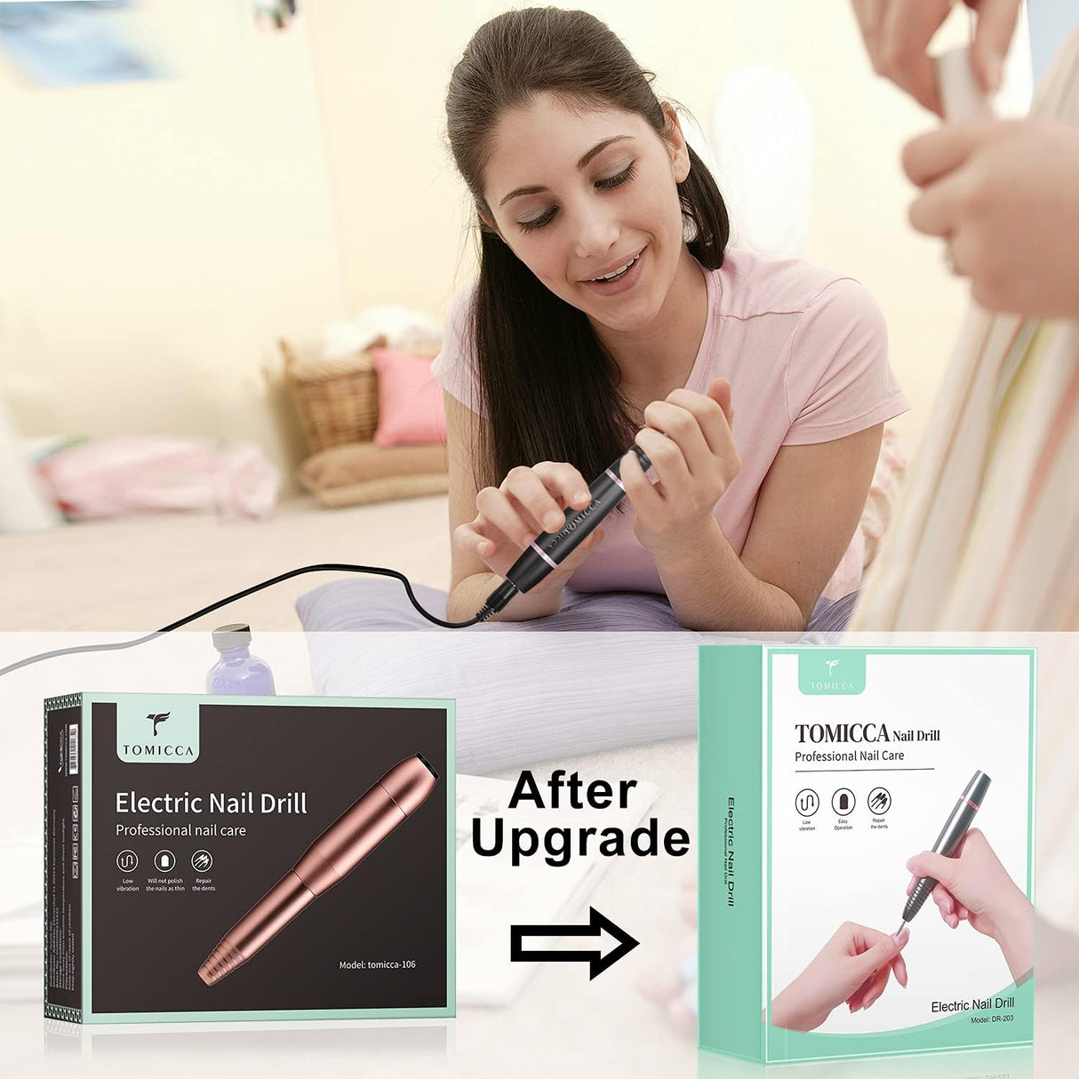 TOMICCA Professional Electric Nail Drill Kit – 20,000 RPM Nail File Machine with 12 Bits & USB Power NBHS