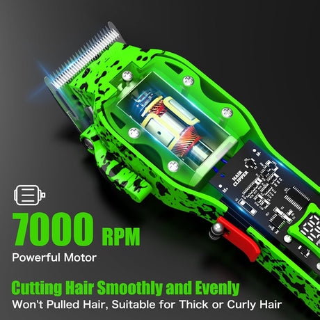 Professional Cordless Hair Clippers for Men – Transparent Green Set with LED Display NBHS