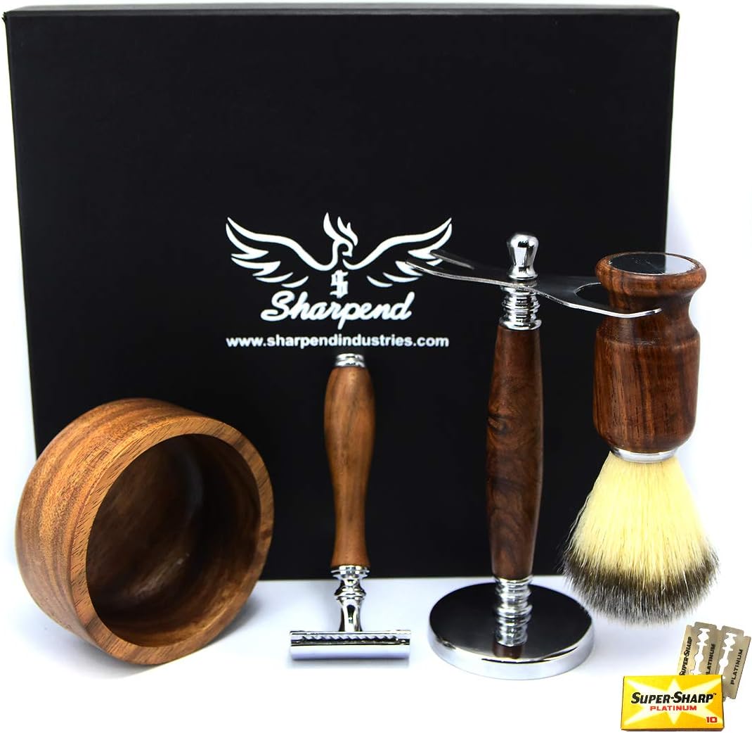 Sharpend Safety Razor Shaving Kit – Stainless Steel Razor & Brush Set Father's Day