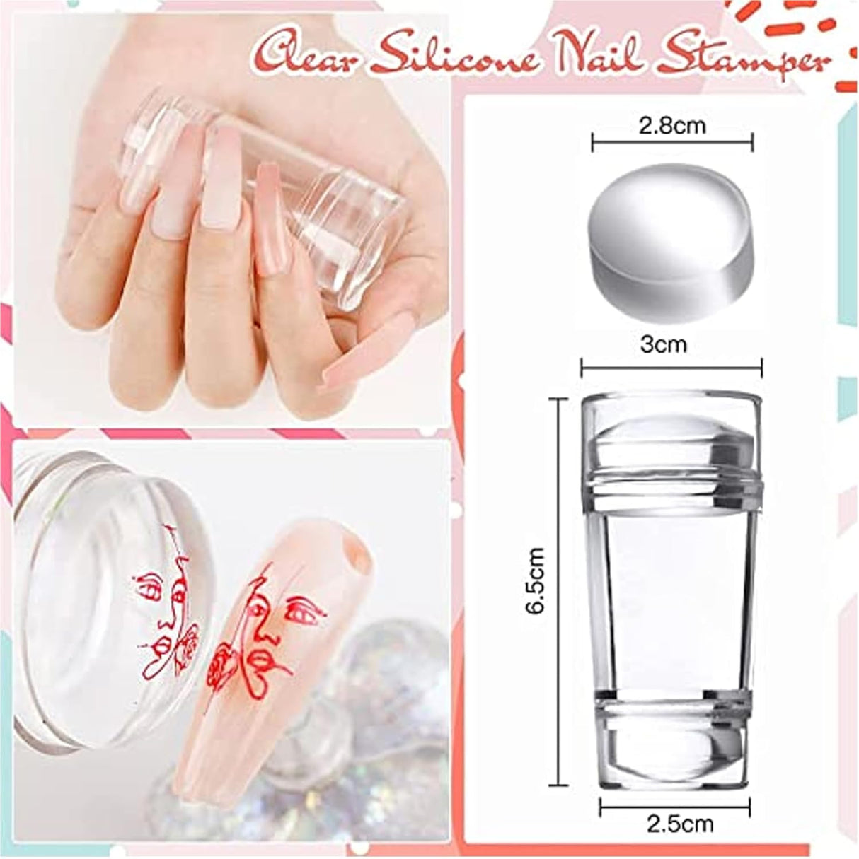12-Piece Nail Stamper Kit – Clear Silicone Jelly Stampers with Scrapers & Replacements NBHS