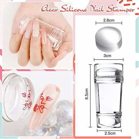 12-Piece Nail Stamper Kit – Clear Silicone Jelly Stampers with Scrapers & Replacements NBHS
