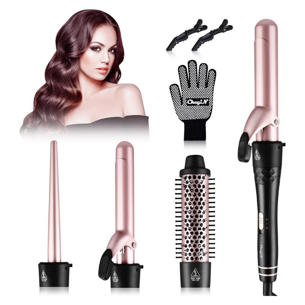 4-in-1 Curling Iron Set with Interchangeable Ceramic Barrels (9–38 mm) NBHS