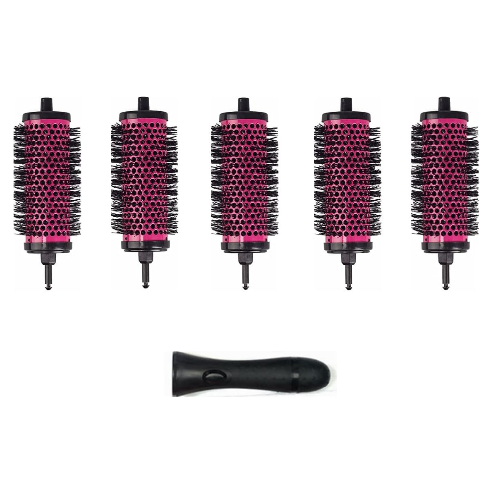 Round Hair Brush Set with Detachable 5.4cm Rollers – 1 Handle + 5 Rollers for Blow-Drying & Curling NBHS