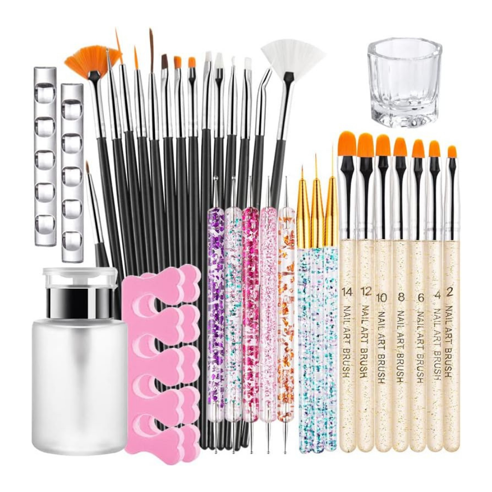 36-Piece Nail Art Brush & Tool Kit – All-in-One Set for Creative DIY Nail Designs NBHS