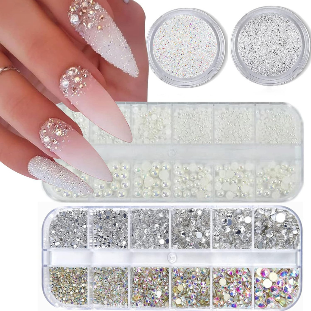 4500Pcs Nail Rhinestones & Pearls Kit – 3D Flatback Nail Charms with Storage Box NBHS