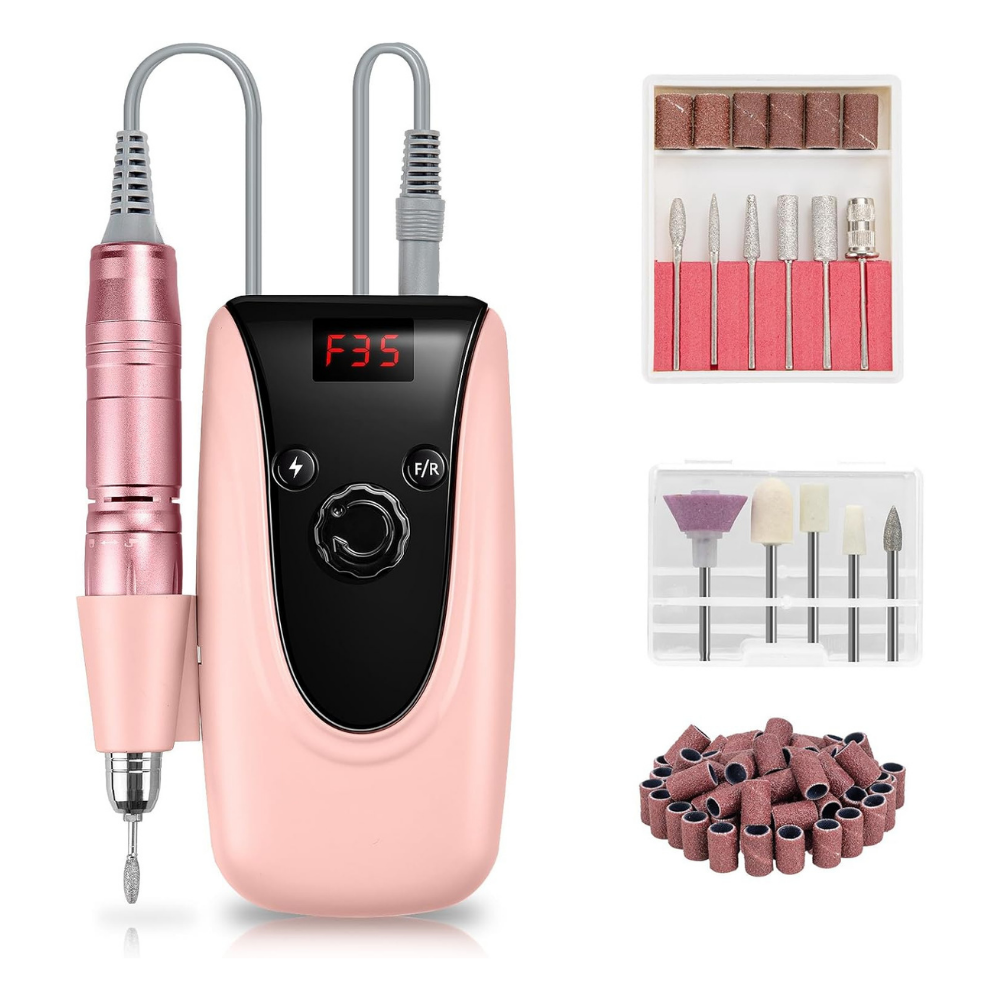 Madenia 35,000 RPM Professional Rechargeable Nail Drill – Pink E-File for Acrylic, Gel & Dip Nails NBHS