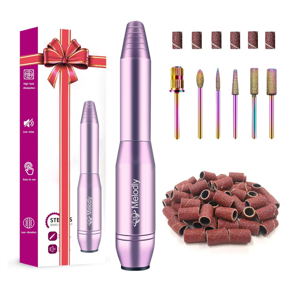 MelodyBetty Electric Nail Drill – Portable USB Nail File Kit with Iridescent Drill Bits NBHS
