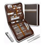 YESDEX 26-in-1 Professional Manicure & Pedicure Nail Clippers Set – Stainless Steel Grooming Kit with Leather Case NBHS