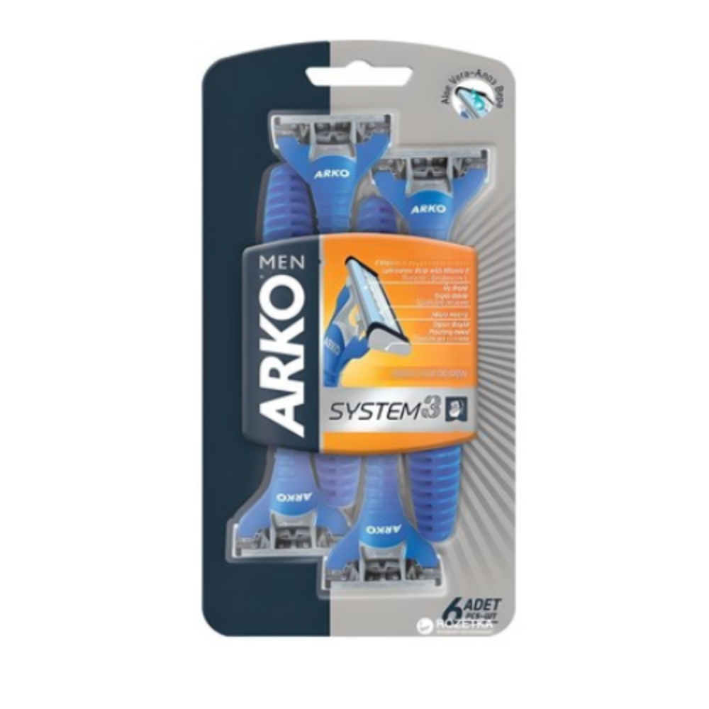 Arko Men System 3 Razor (6 Pack) – Triple Blade Precision