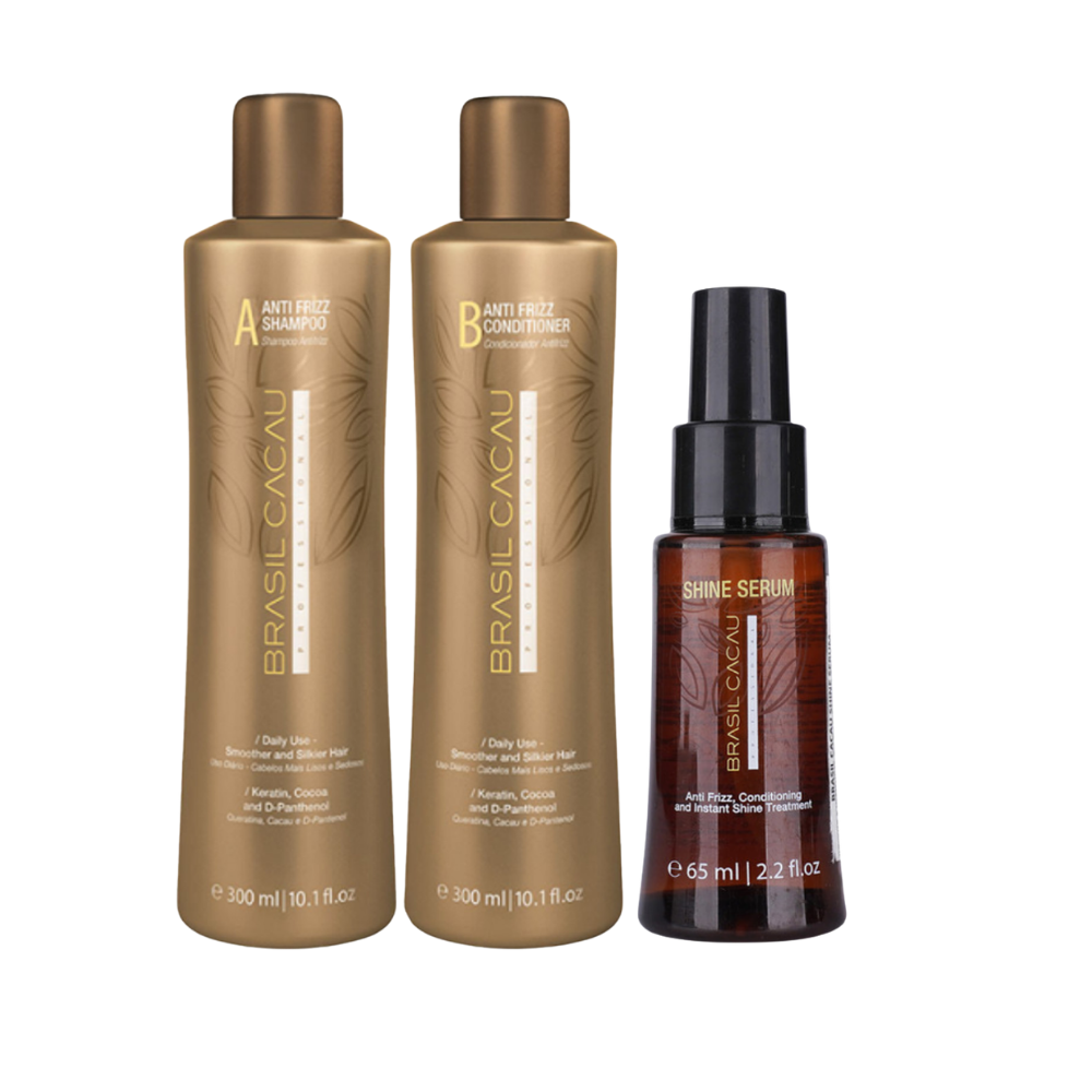 Brasil Cacau Anti Frizz Shampoo & Conditioner 300ml & Shine Serum 65ml