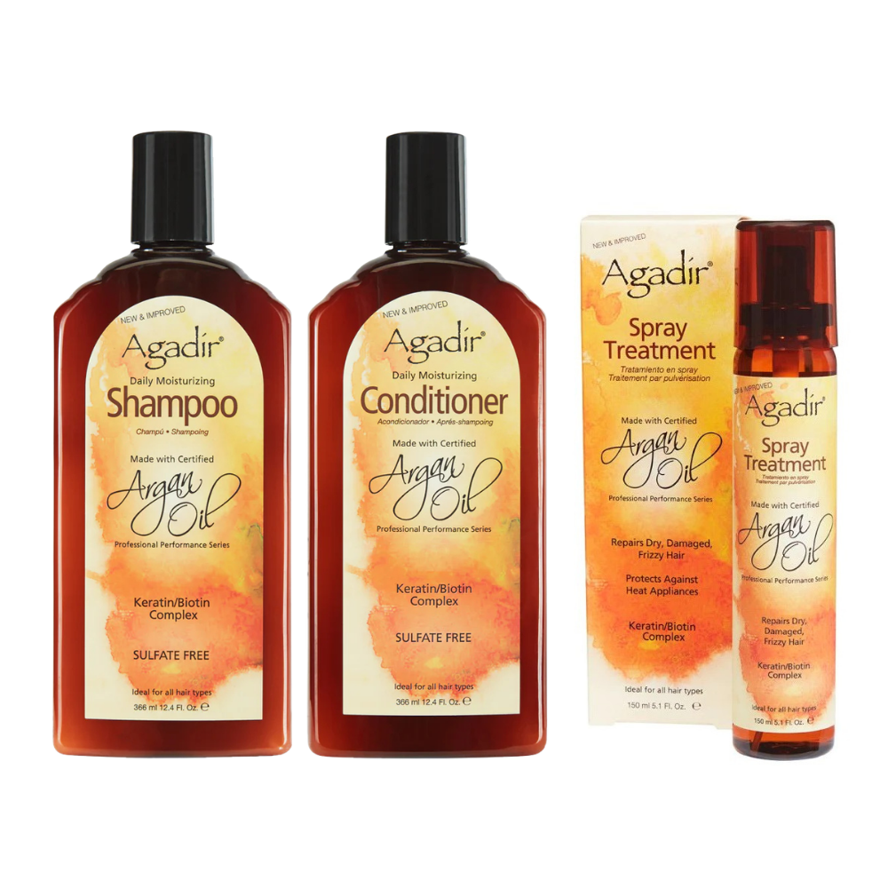 Agadir Argan Oil Daily Moisturising Shampoo & Conditioner 366ml + Argan Oil Spray Treatment 150ml