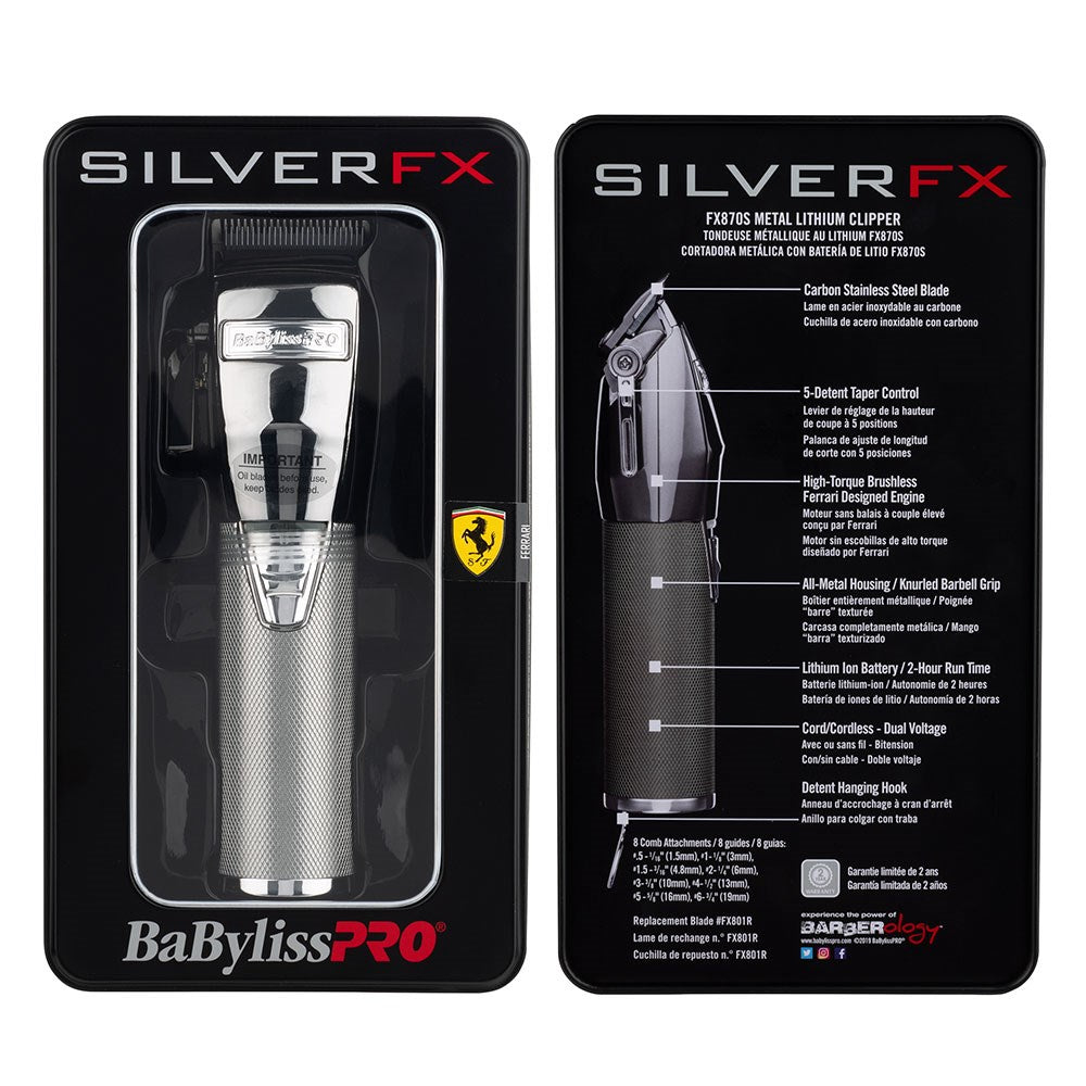 BaBylissPRO SilverFX Lithium Professional Barber Clippers - Silver