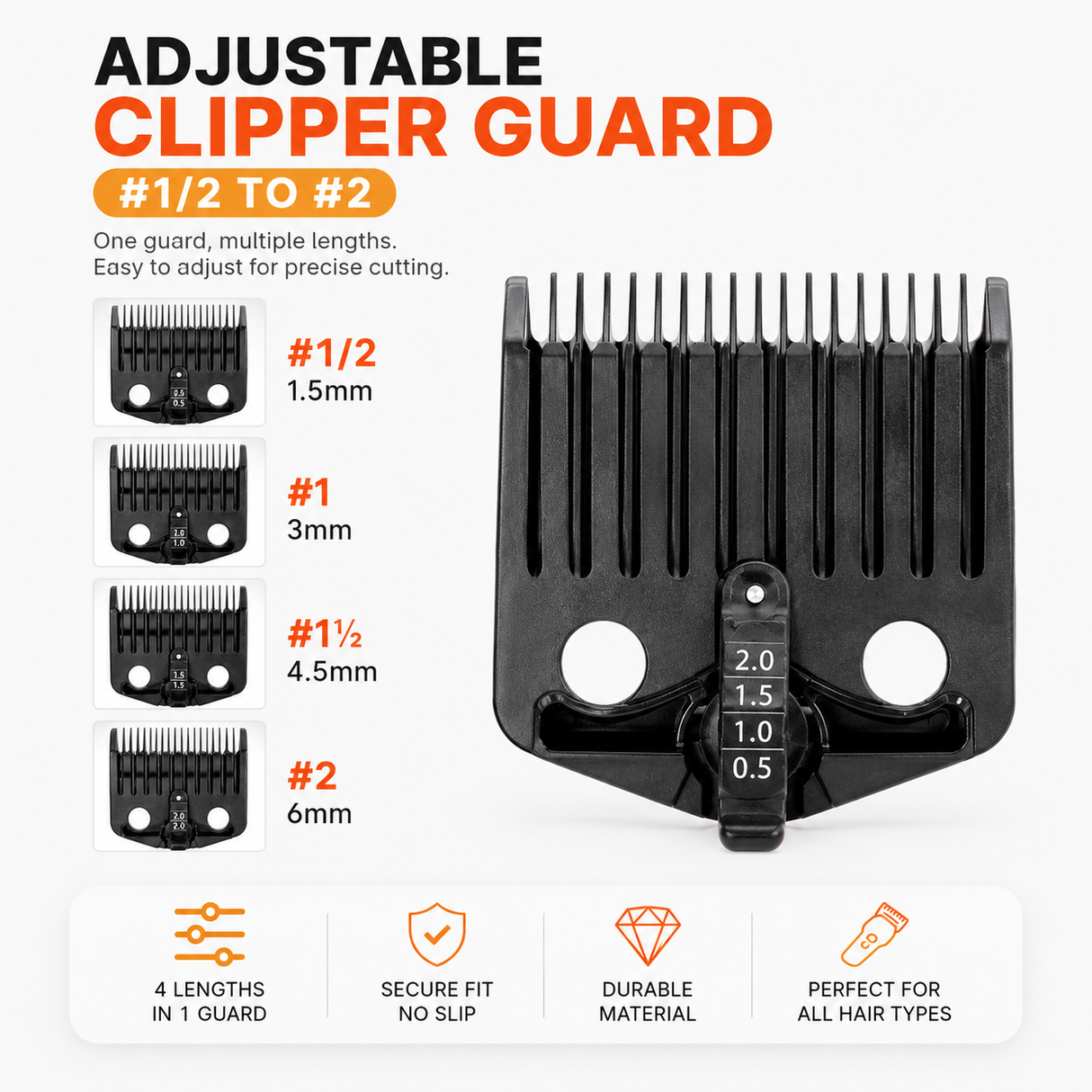 Adjustable Clipper Guard #1/2 to #2 – Multi Size Hair Clipper Attachment