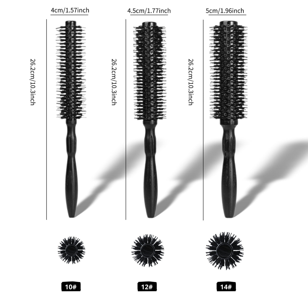 Wooden Round Hair Brush – Heat-Resistant Nylon Bristles Size 10, 12, 14