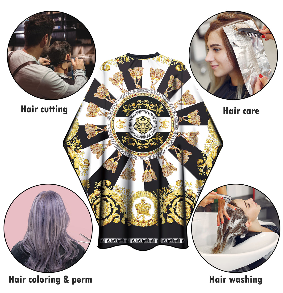 Cillo Professional Cutting Cape – Yellow Stripe Barber Lion Design
