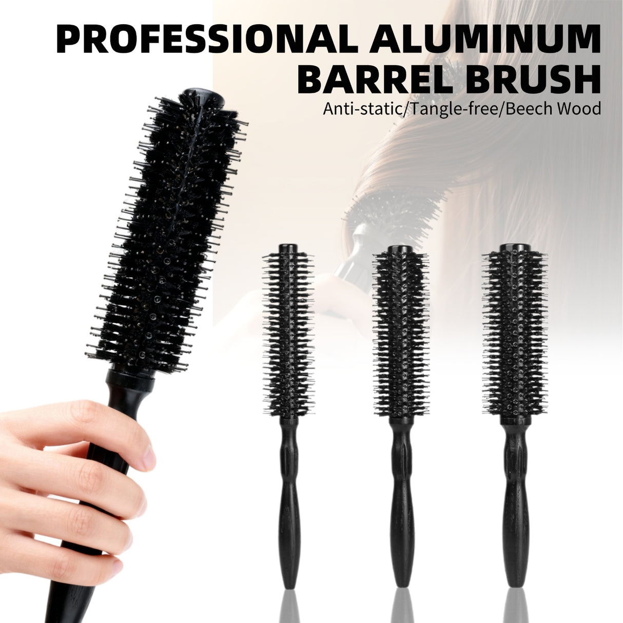 Wooden Round Hair Brush – Heat-Resistant Nylon Bristles Size 10, 12, 14