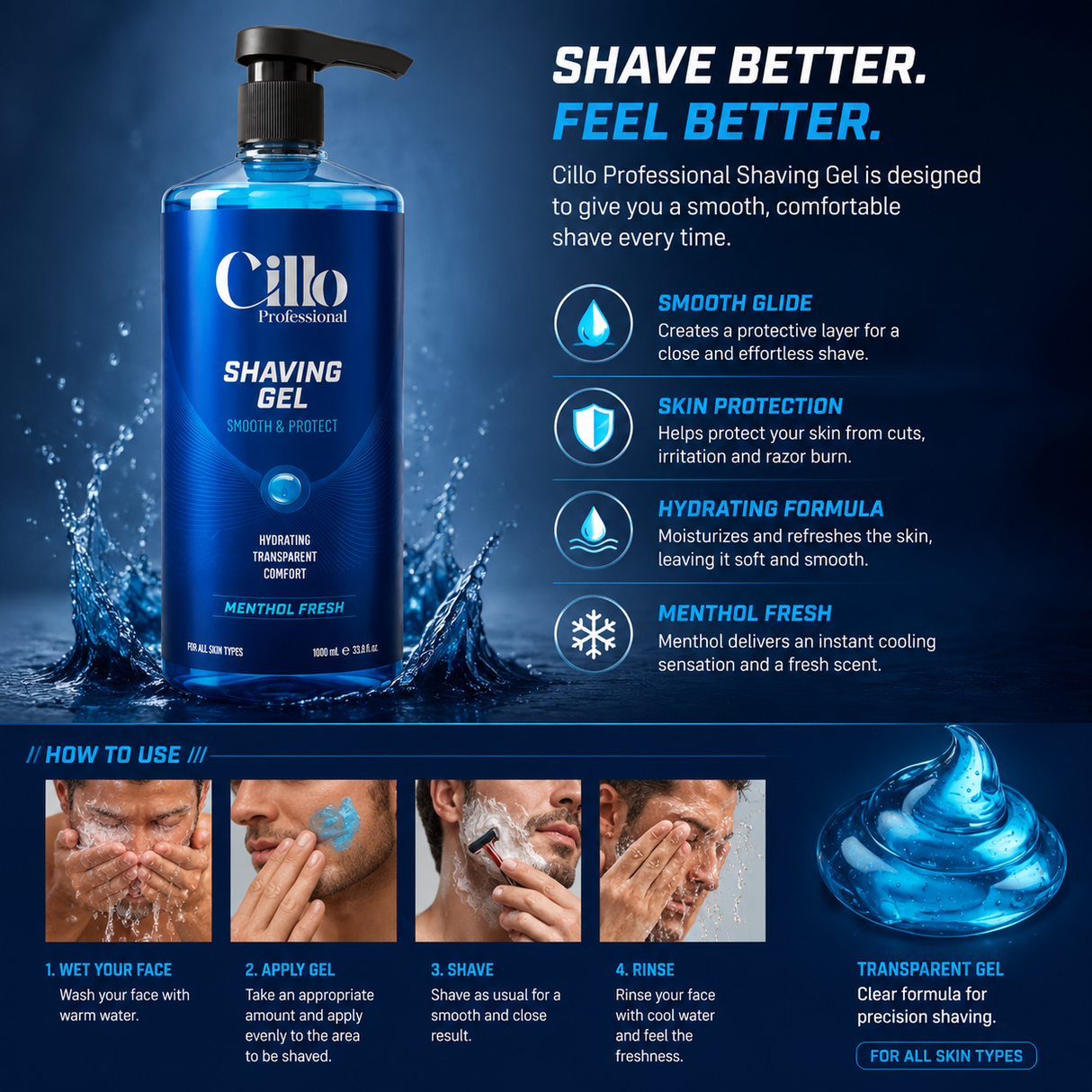 Cillo Fresh Shaving Gel 1000ml – Clear Barber Shave Gel
