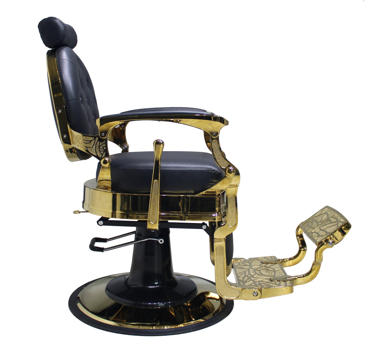 Black And Gold Barber Chair - Hydraulic Model (7-Year Warranty)