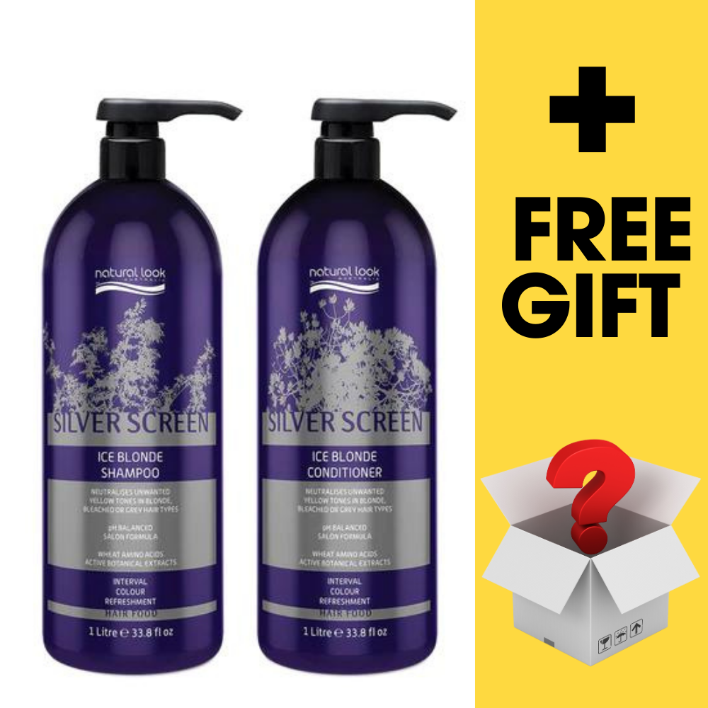 Natural Look Silver Screen Ice Blonde Shampoo & Conditioner 1L Pack + Free Hair Products