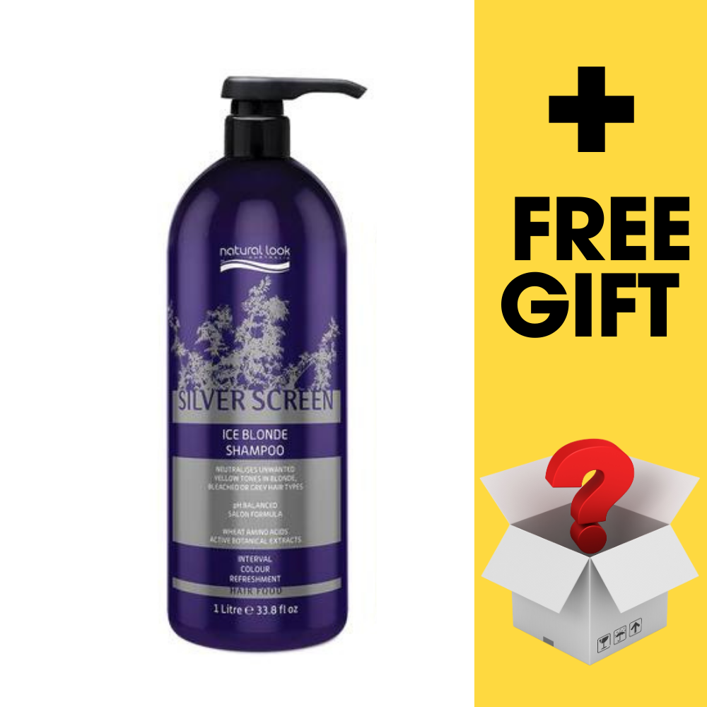 Natural Look Silver Screen Ice Blonde Shampoo 1000 ML Silver Yellow Purple+ Free Hair Products