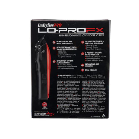 Babyliss PRO LO-PROFX Professional Barber Clippers - Red