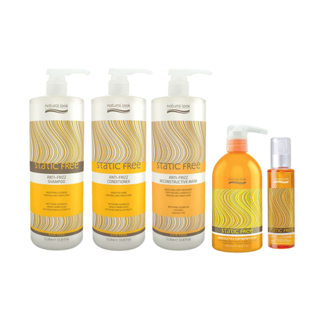 Natural Look Static Free Anti-Frizz Shampoo&Conditioner&Reconstructive Mask 1L&Smooth Operator 500 ML&Argan Oil Hair Treatment 120ML&Shine Serum 50ML
