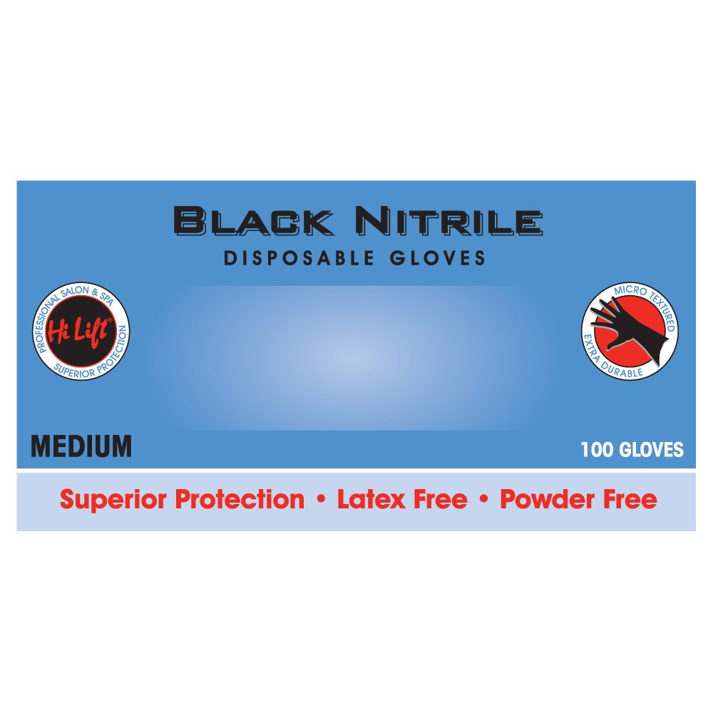 Hi Lift Black Nitrile Gloves 100 Pack - Medium