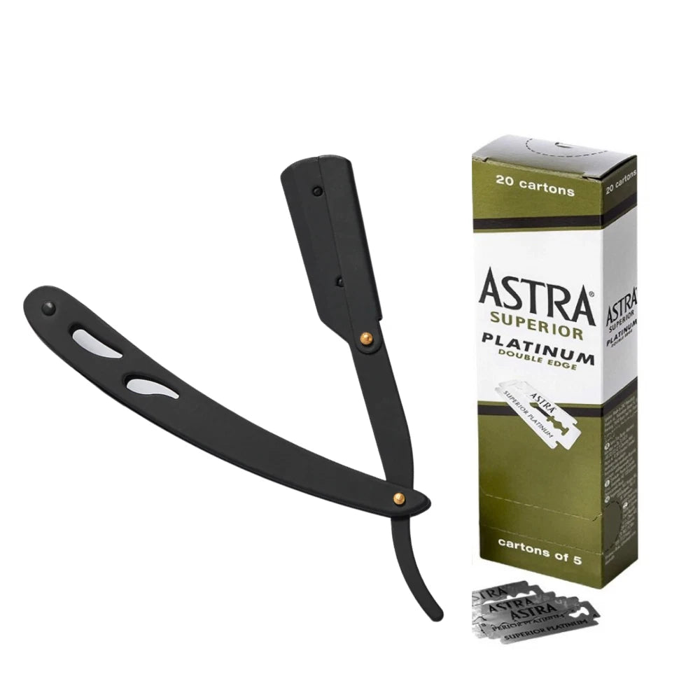 Black Metal Razor + 100 Astra Blades