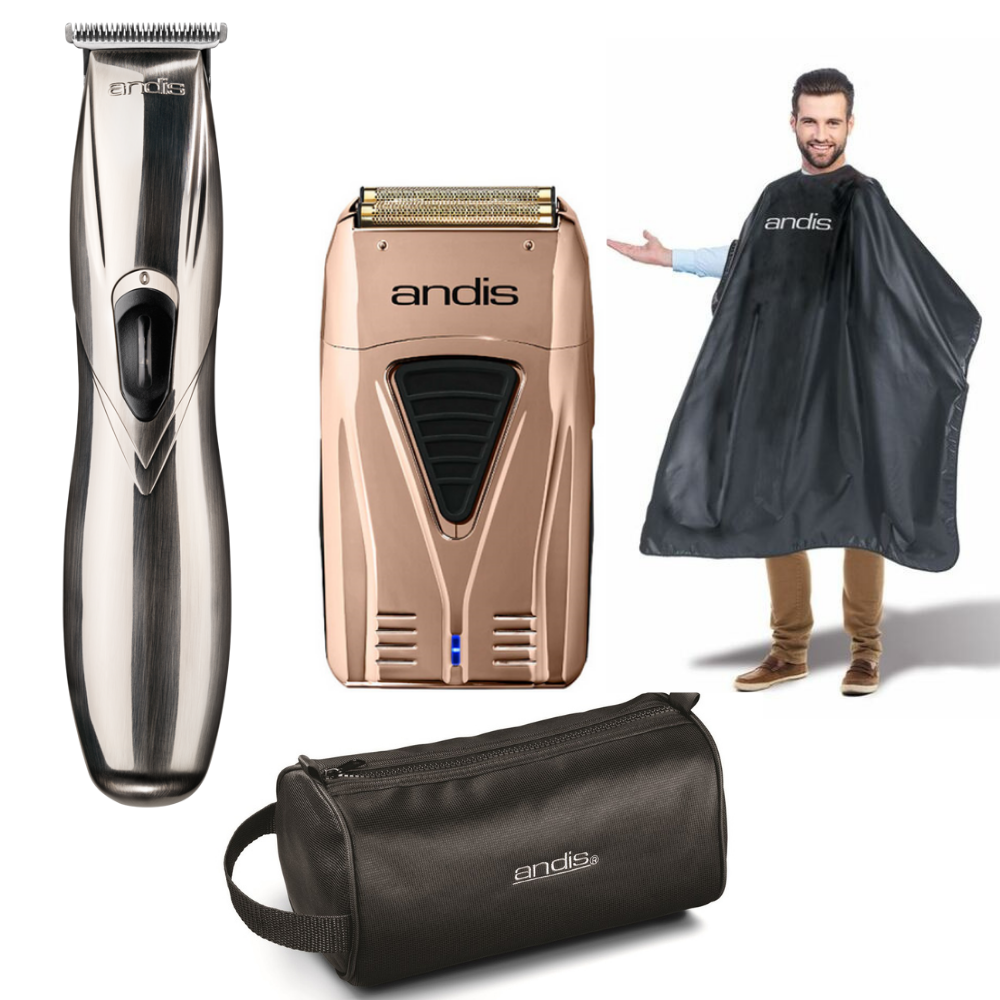 Barber trimmers ANDIS Gold Shaver - Slimline Pro Li Barber Starter Kit