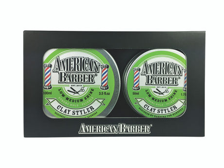American Barber Hair Styling Wax Man Clay Styler 50ml-100ml Duo- Pack