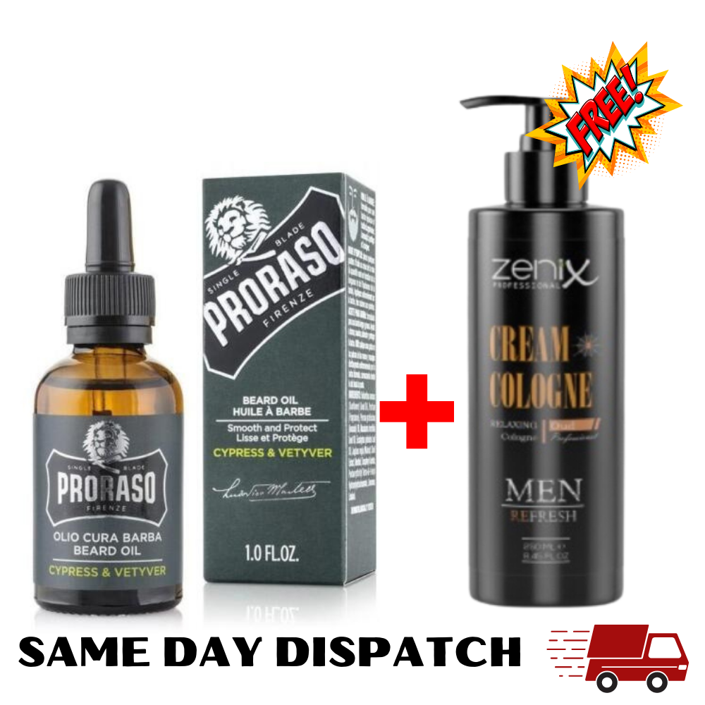 Proraso Beard Oil Cypress & Vetyver 30ml + Free After Shave Cream Cologne