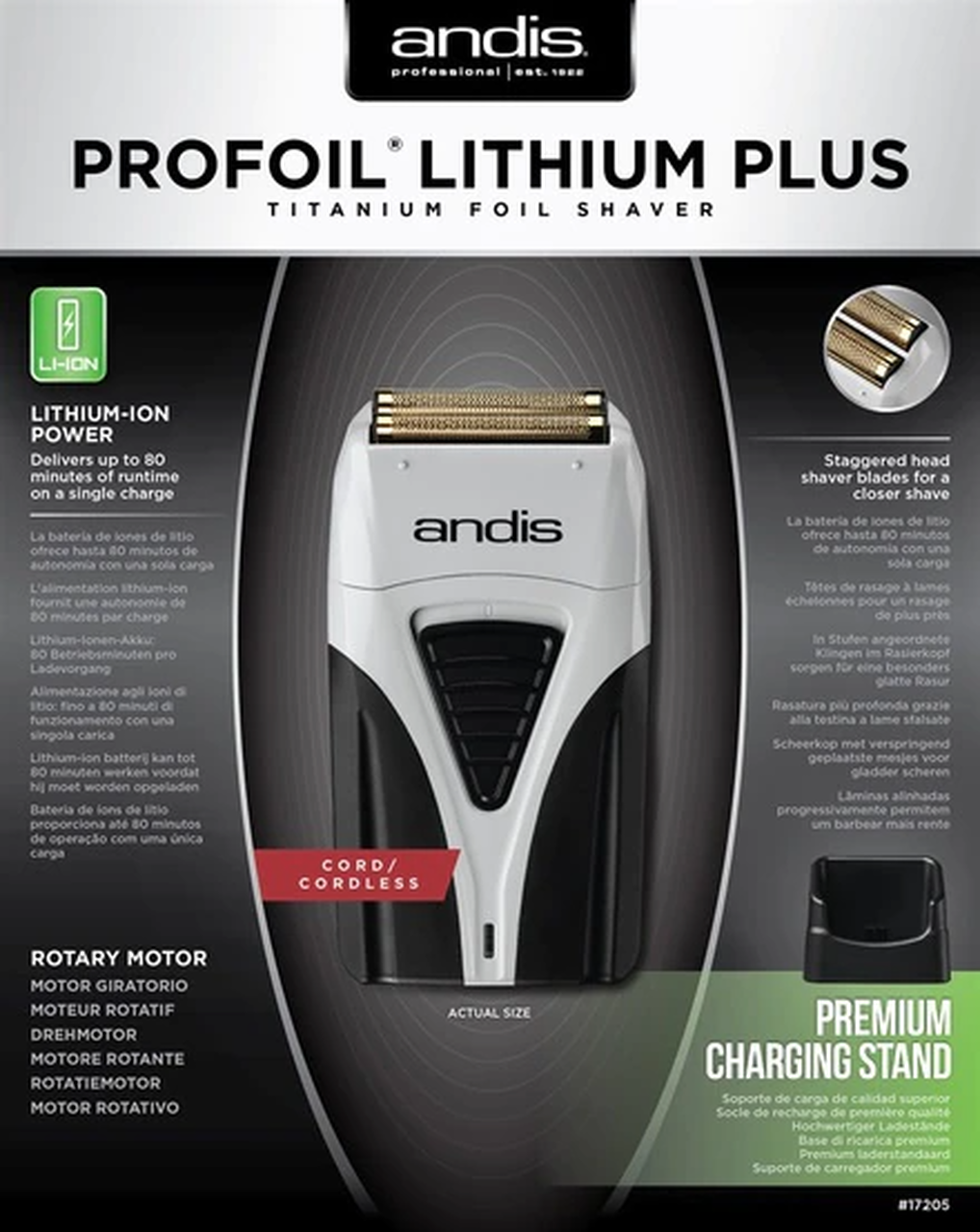 Andis Profoil Lithium PLUS Shaver with Stand - Cordless Shaver TS2