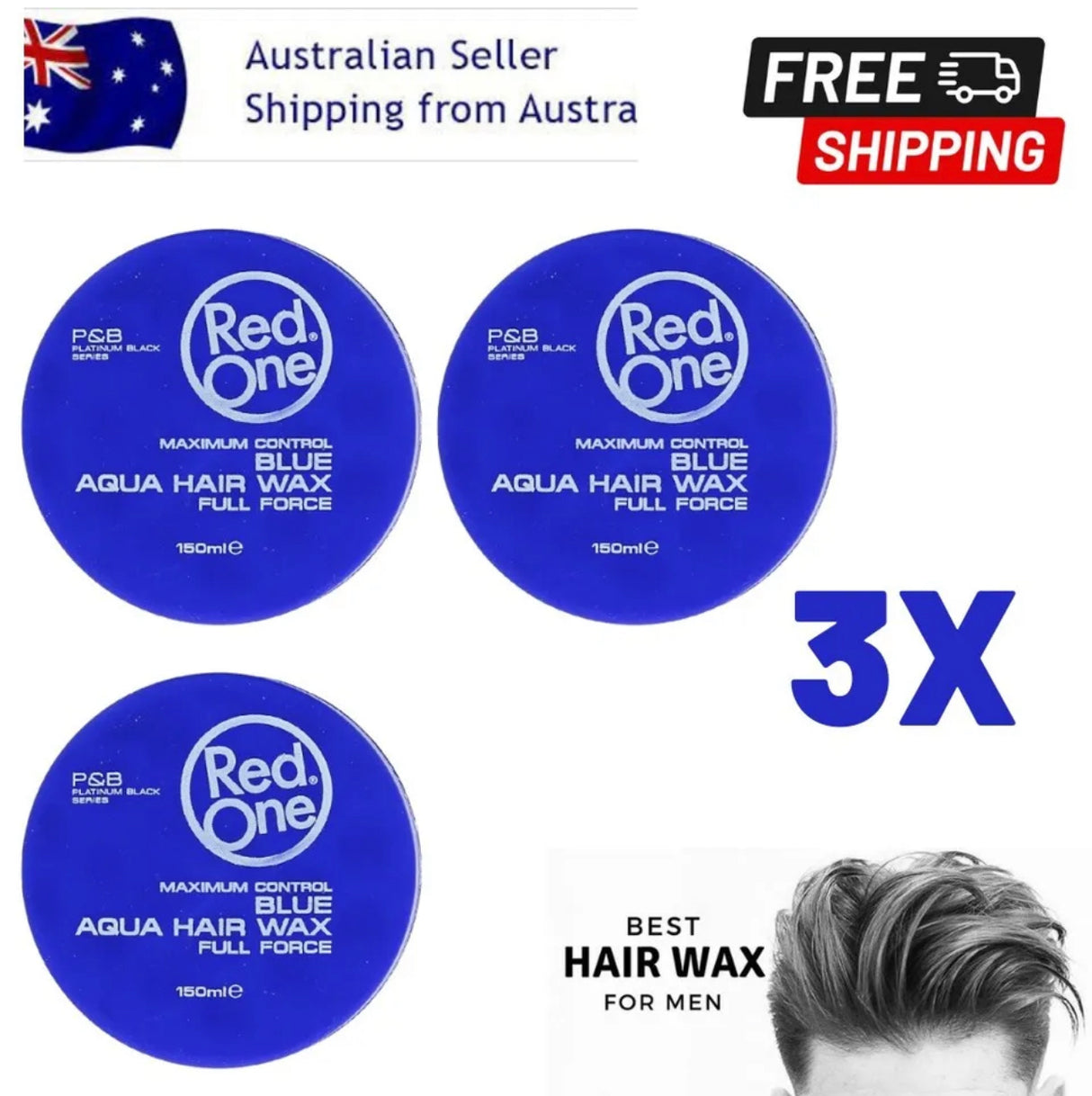 3 x RedOne Blue Aqua Hair Styling Wax Full Force | 150 ml | Red One